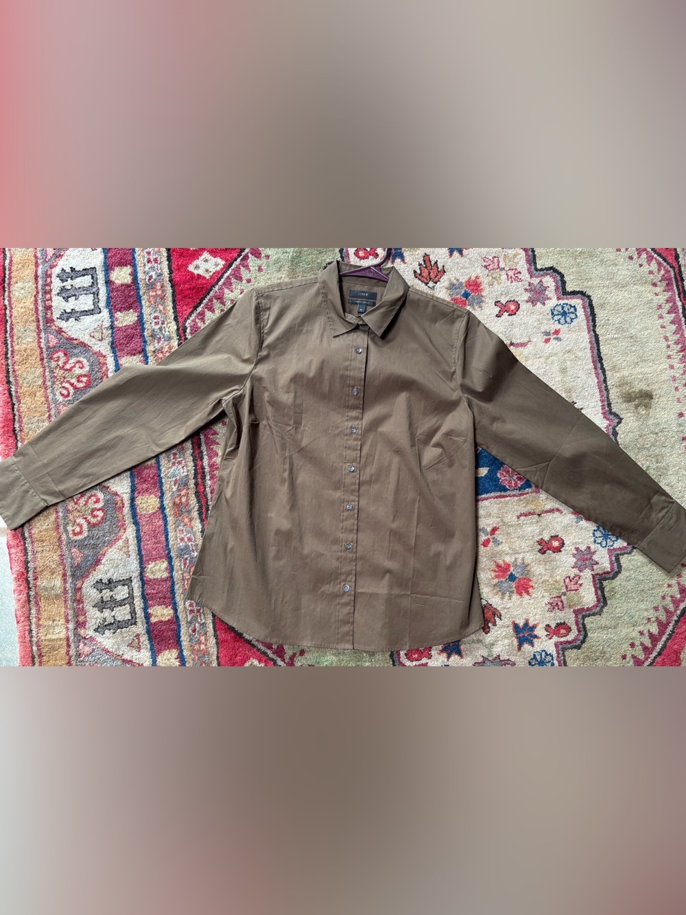 J.Crew Olive Brown Stretch Perfect Button Down Shirt PL